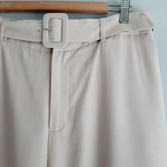 New JOE FRESH / Wide Leg Belted Trousers Light Cream Beige Sz 12 - Picture 4 of 10